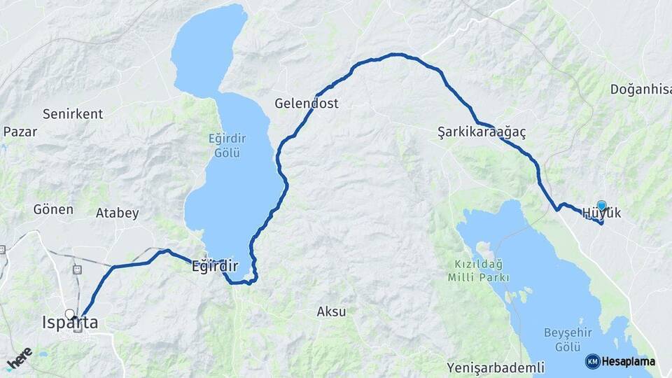 Konya Hüyük Isparta Arası Kaç Km - Yol Haritası
