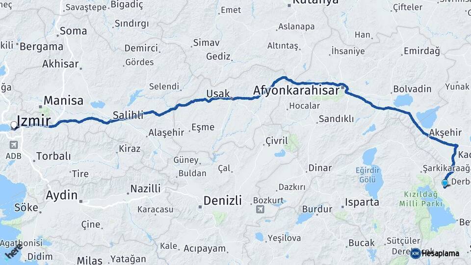 Konya Hüyük İzmir Arası Kaç Km - Yol Haritası