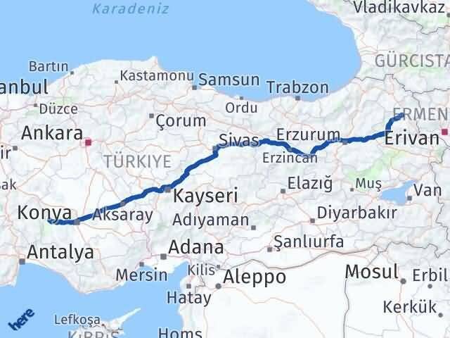 Konya Hüyük Kars Arası Kaç Km - Yol Haritası