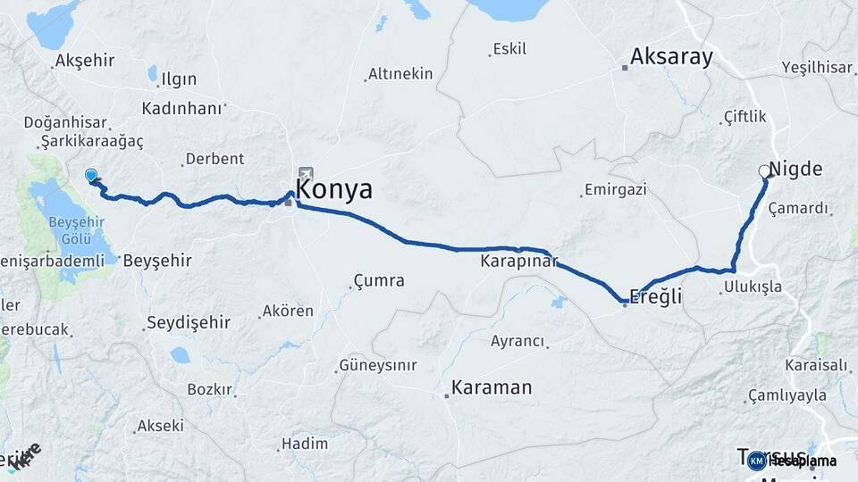 Konya Hüyük Niğde Arası Kaç Km - Yol Haritası