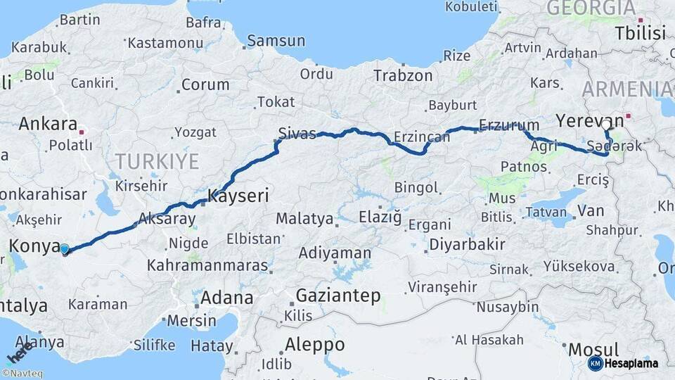 Konya Iğdır Arası Kaç Km - Yol Haritası