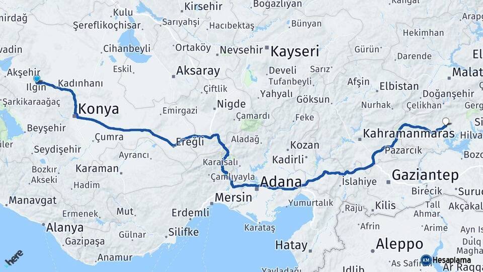 Konya Ilgın Adıyaman Arası Kaç Km - Yol Haritası