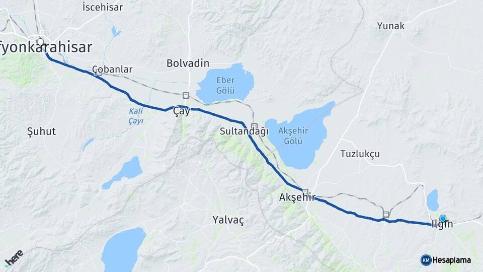 Konya Ilgın Afyonkarahisar Arası Kaç Km - Yol Haritası