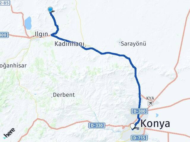 Avdan Konya YHT Garı Arası Kaç Km - Yol Tarifi
