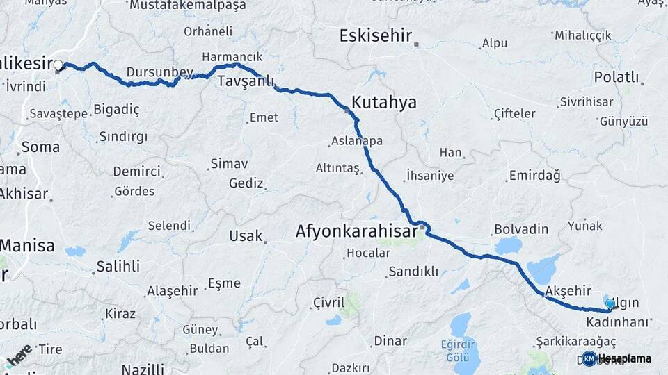 Konya Ilgın Balıkesir Arası Kaç Km - Yol Haritası