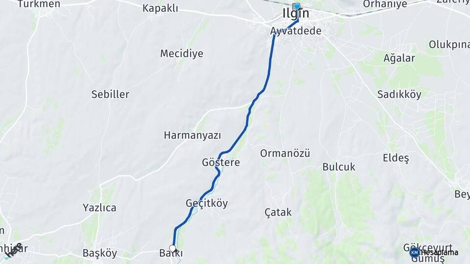 Konya Ilgın Balkı Ilgın Arası Kaç Km - Yol Haritası
