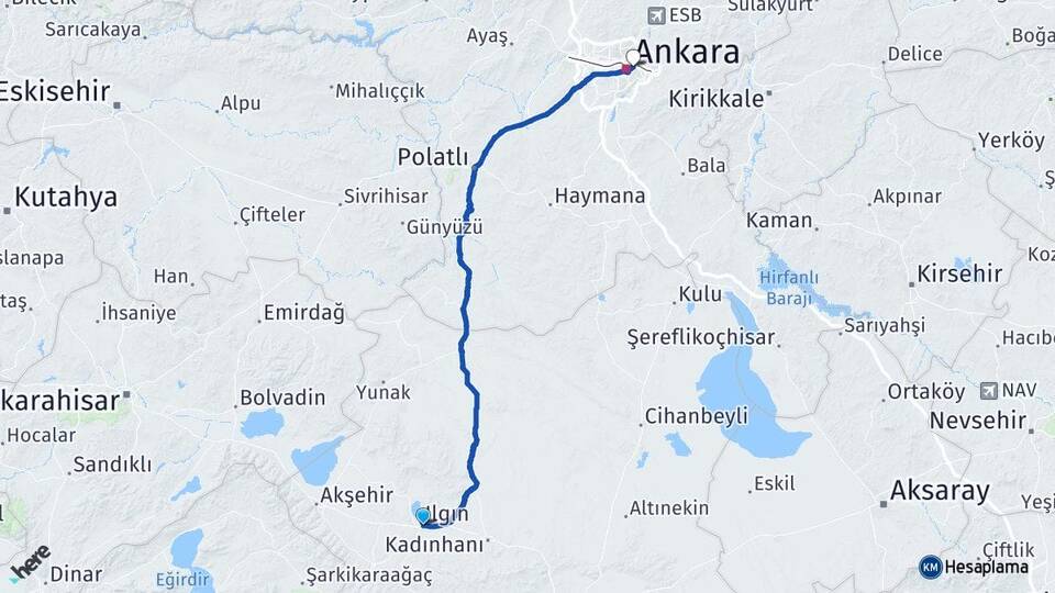 Konya Ilgın Cebeci Çankaya Ankara Arası Kaç Km - Yol Haritası