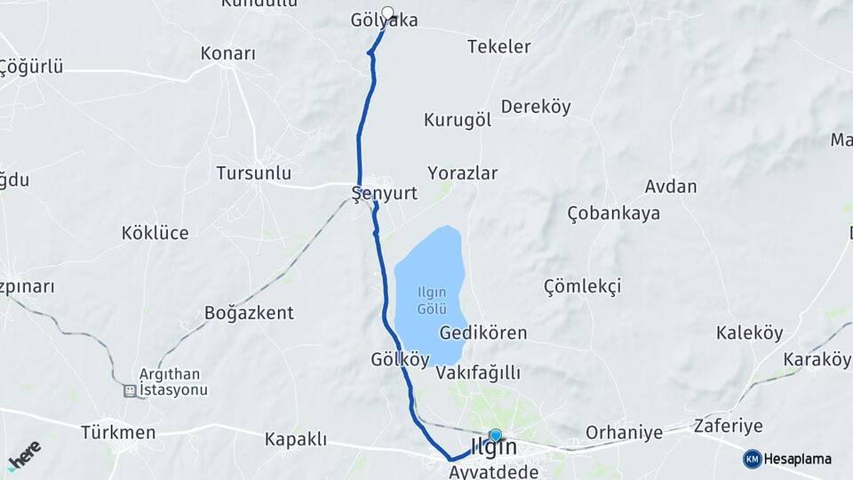 Konya Ilgın Gölyaka Ilgın Arası Kaç Km - Yol Haritası