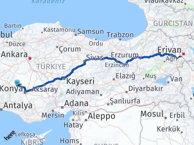 Konya Ilgın Iğdır Arası Kaç Km - Yol Haritası