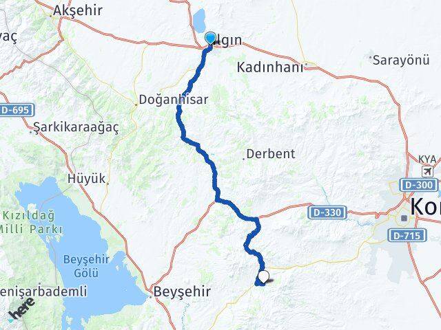Konya Ilgın İnlice Meram Arası Kaç Km - Yol Haritası