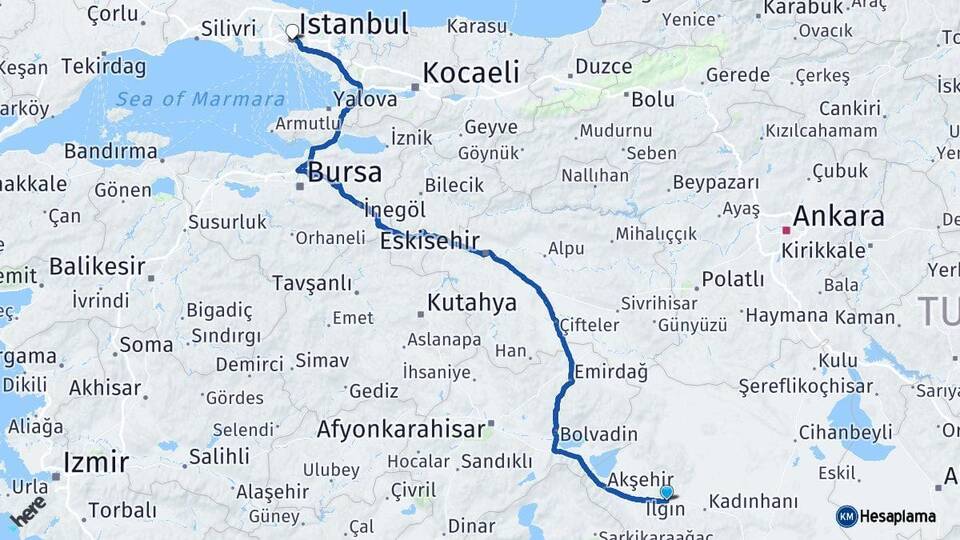 Konya Ilgın İstanbul Arası Kaç Km - Yol Haritası