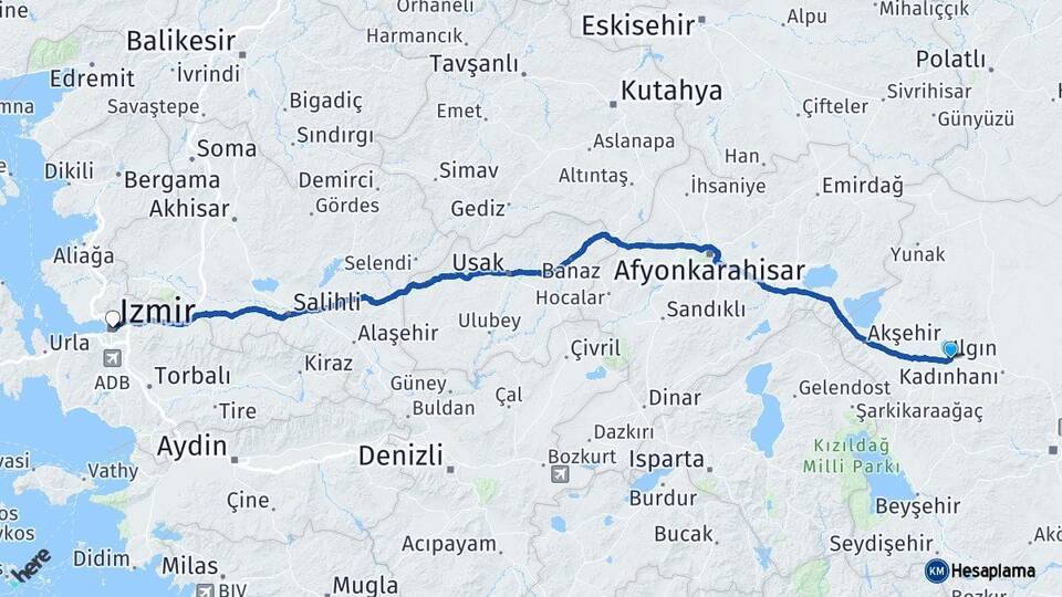 Konya Ilgın İzmir Arası Kaç Km - Yol Haritası