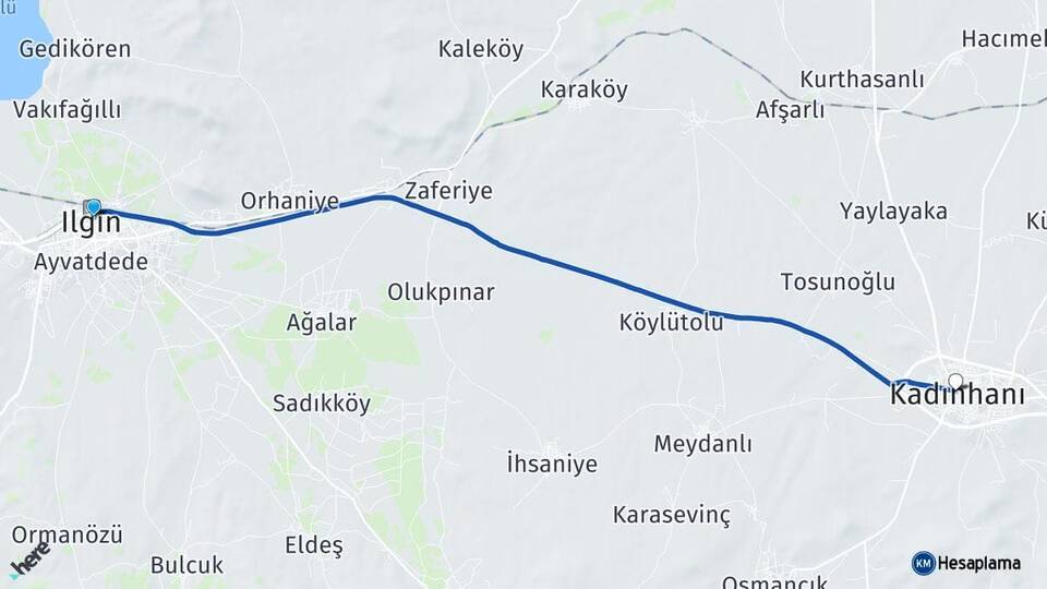 Konya Ilgın Kadınhanı Arası Kaç Km - Yol Haritası
