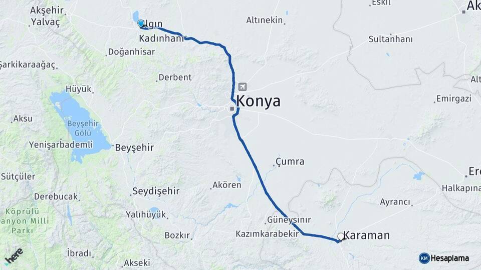 Konya Ilgın Karaman Arası Kaç Km - Yol Haritası
