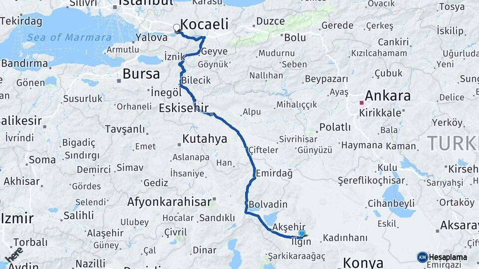 Konya Ilgın Kocaeli Arası Kaç Km - Yol Haritası