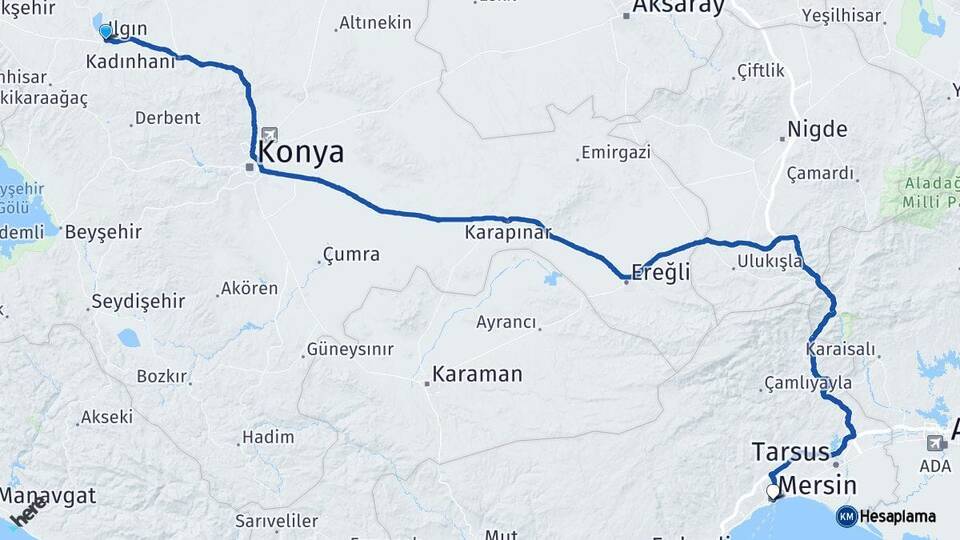 Konya Ilgın Mersin Arası Kaç Km - Yol Haritası