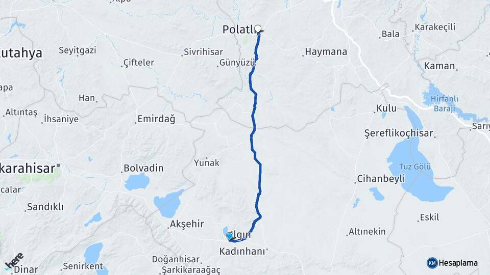 Konya Ilgın Polatlı Ankara Arası Kaç Km - Yol Haritası