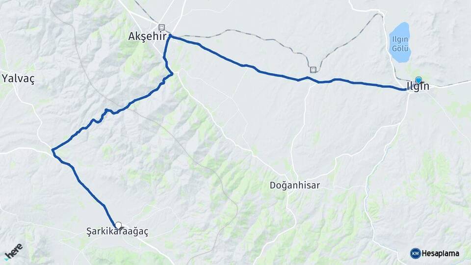 Konya Ilgın Şarkikaraağaç Isparta Arası Kaç Km - Yol Haritası