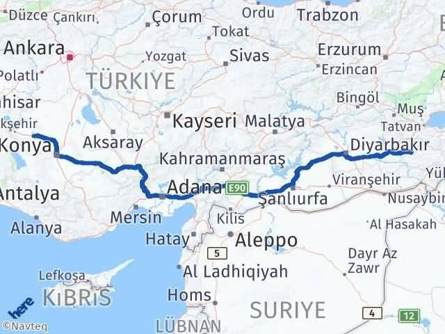 Konya Ilgın Siirt Arası Kaç Km - Yol Haritası