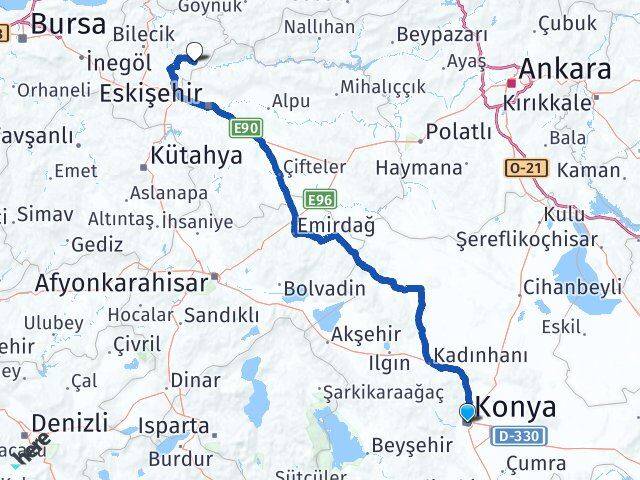 Konya İnhisar Bilecik Arası Kaç Km - Yol Haritası