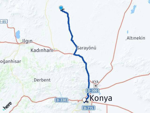 Kolukısa Mescit Konya YHT Garı Arası Kaç Km - Yol Tarifi
