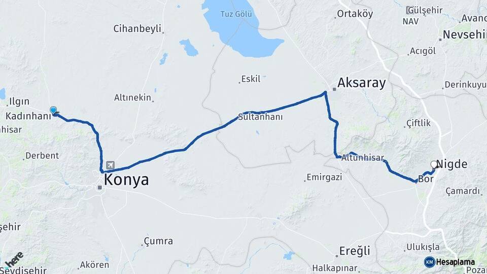 Konya Kadınhanı Niğde Arası Kaç Km - Yol Haritası