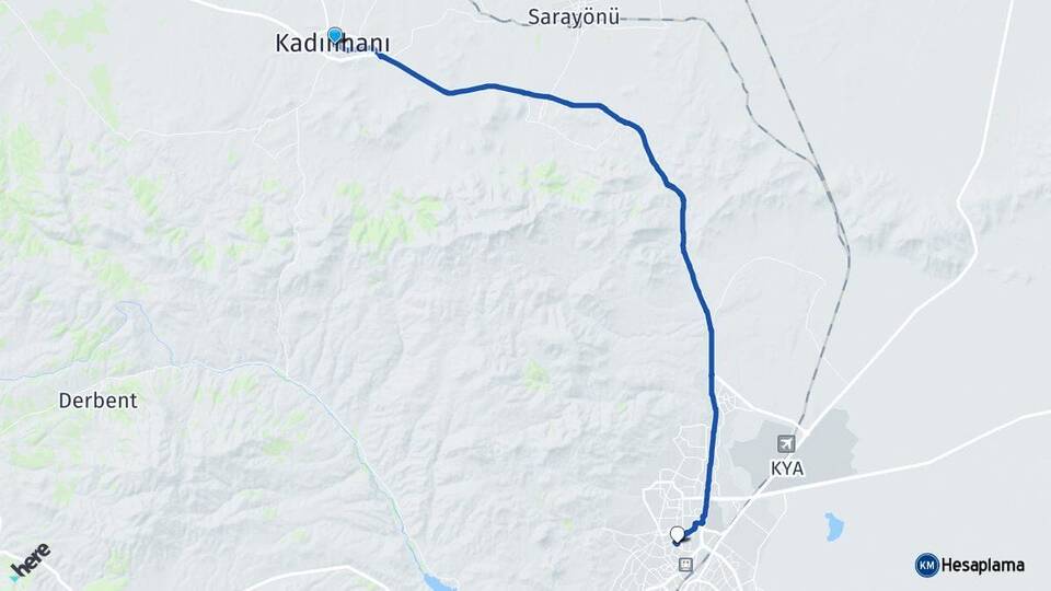 Konya Kadınhanı Selçuklu Arası Kaç Km - Yol Haritası