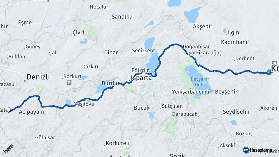 Konya Kale Denizli Arası Kaç Km - Yol Haritası