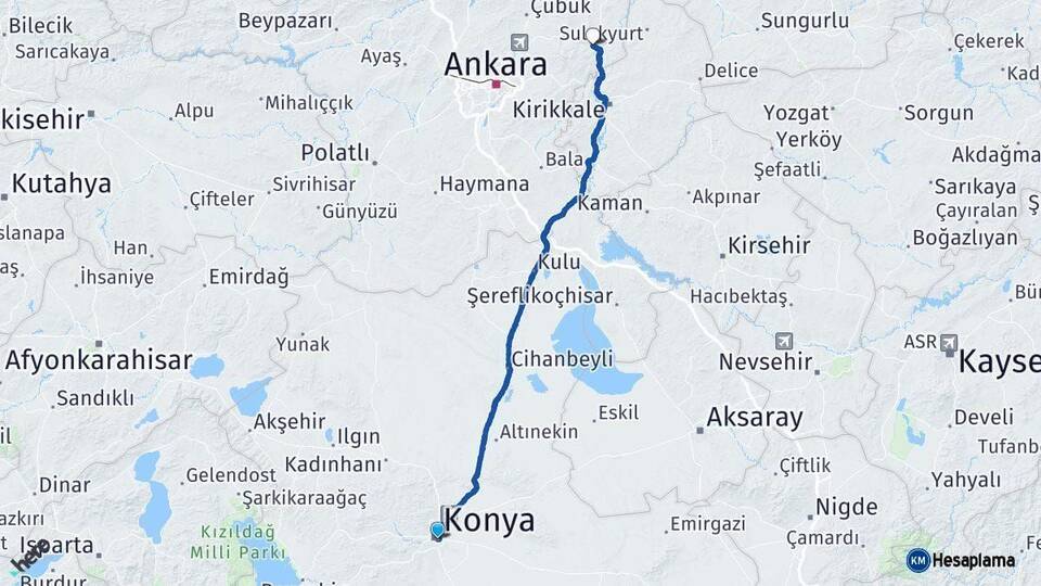 Konya Kalecik Ankara Arası Kaç Km - Yol Haritası
