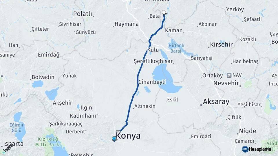 Konya Karakeçili Kırıkkale Arası Kaç Km - Yol Haritası