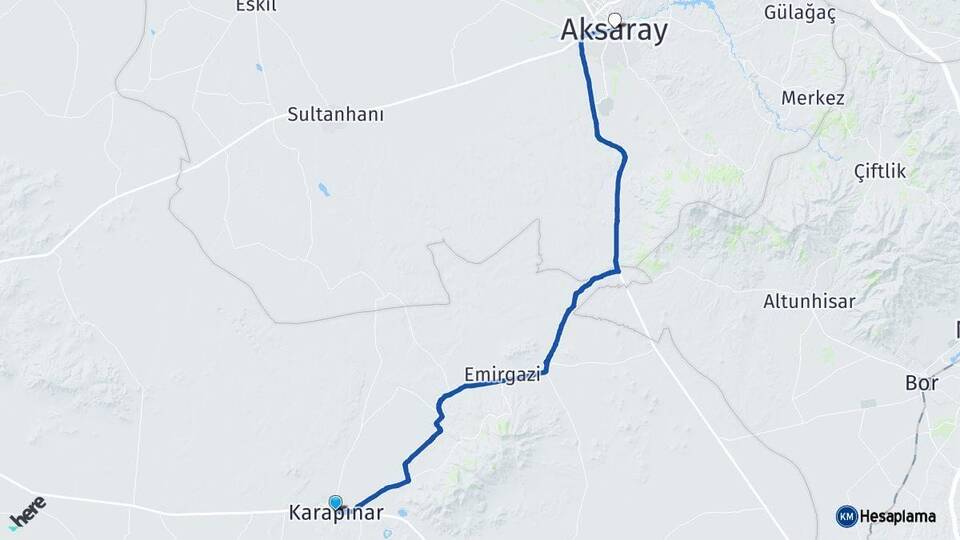 Konya Karapınar Aksaray Arası Kaç Km - Yol Haritası