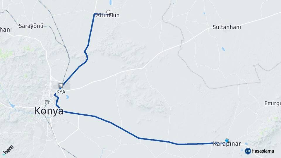 Konya Karapınar Altınekin Arası Kaç Km - Yol Haritası