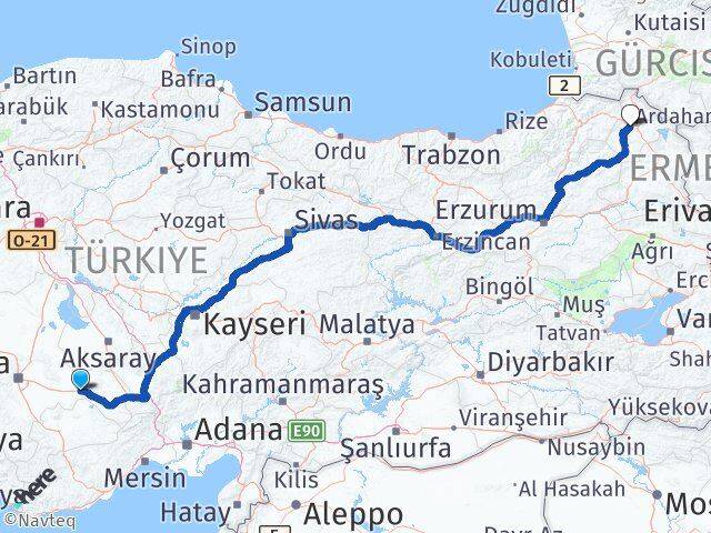 Konya Karapınar Ardahan Arası Kaç Km - Yol Haritası
