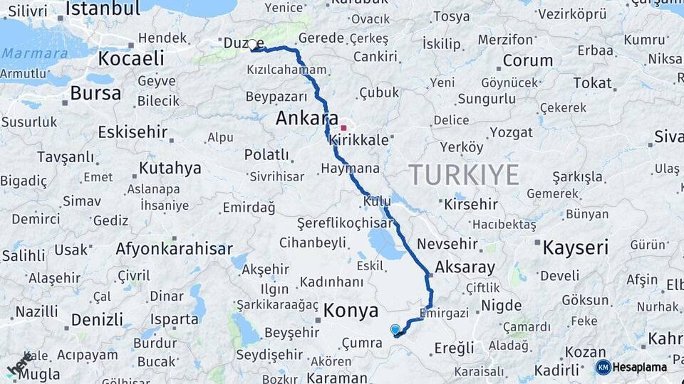 Konya Karapınar Bolu Arası Kaç Km - Yol Haritası