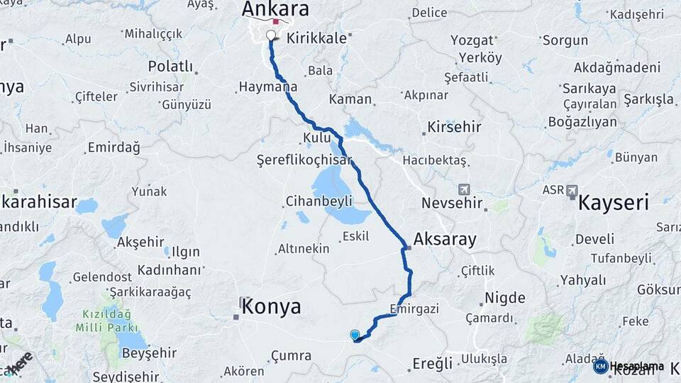 Konya Karapınar Gölbaşı Ankara Arası Kaç Km - Yol Haritası