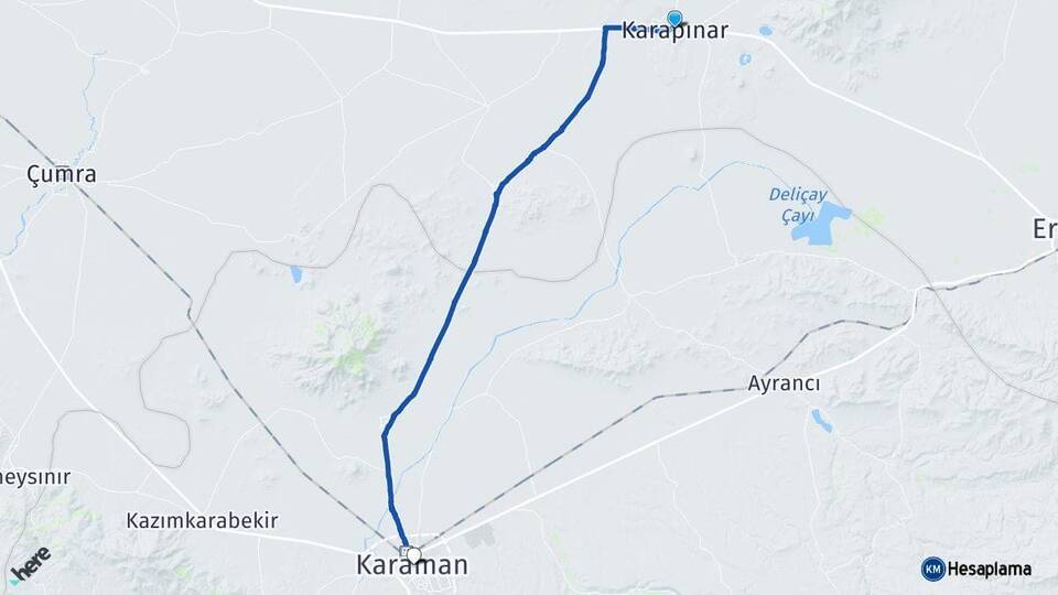 Konya Karapınar Karaman Arası Kaç Km - Yol Haritası