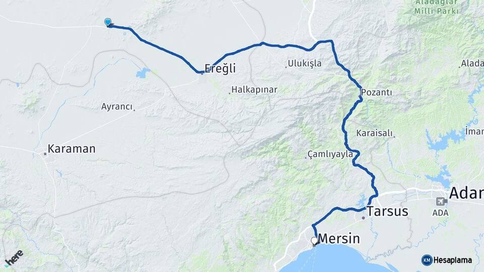 Konya Karapınar Mersin Arası Kaç Km - Yol Haritası