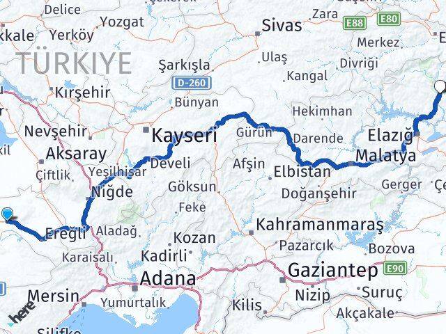 Konya Karapınar Tunceli Arası Kaç Km - Yol Haritası