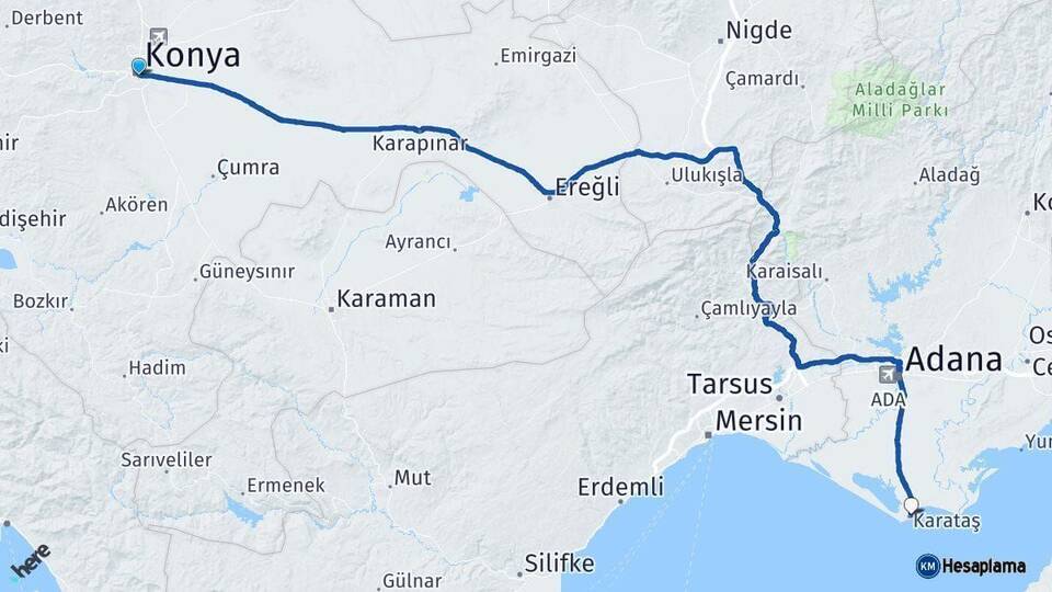 Konya Karataş Adana Arası Kaç Km - Yol Haritası