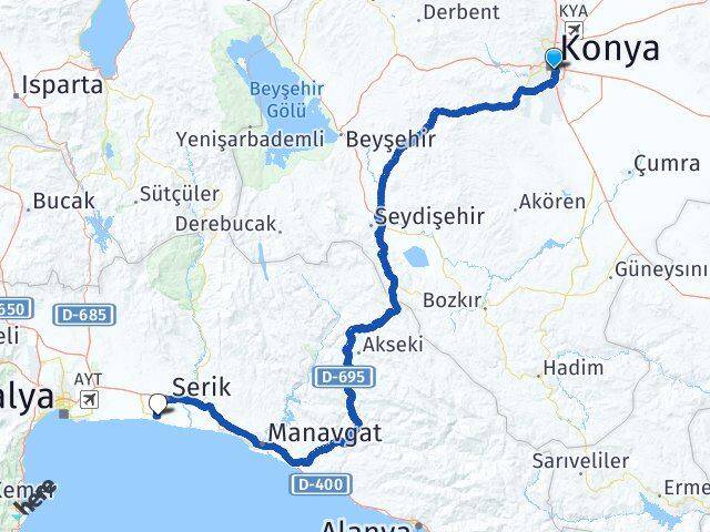 Konya Karatay Belek Serik Antalya Arası Kaç Km - Yol Haritası