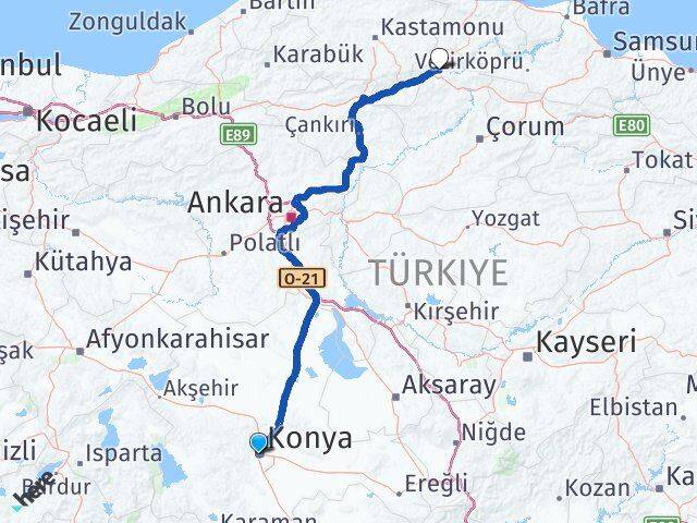 Konya Kargı Çorum Arası Kaç Km - Yol Haritası