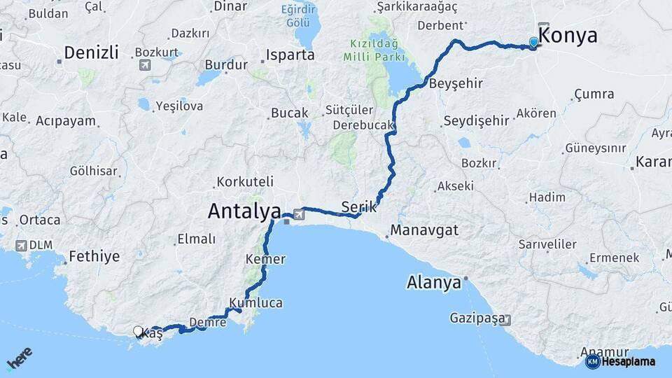Konya Kaş Antalya Arası Kaç Km - Yol Haritası