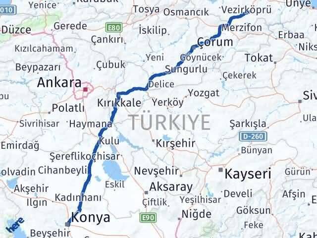Konya Kavak Samsun Arası Kaç Km - Yol Haritası
