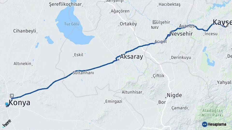 Konya Kayseri Arası Kaç Km - Yol Haritası