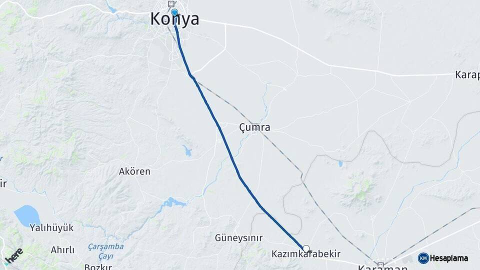 Konya Kazımkarabekir Karaman Arası Kaç Km - Yol Haritası