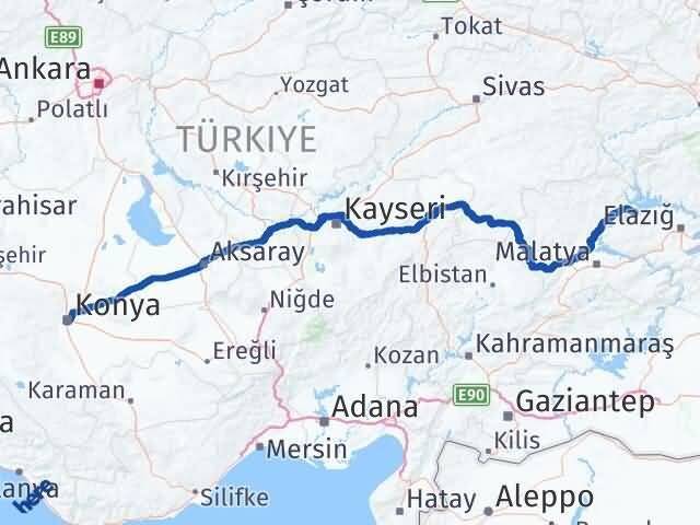 Konya Keban Elazığ Arası Kaç Km - Yol Haritası