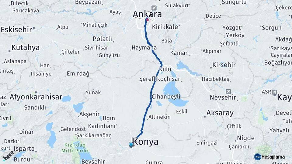 Konya Keçiören Ankara Arası Kaç Km - Yol Haritası