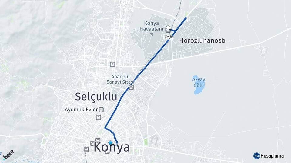 Konya Konya Havalimanı Arası Kaç Km - Yol Haritası