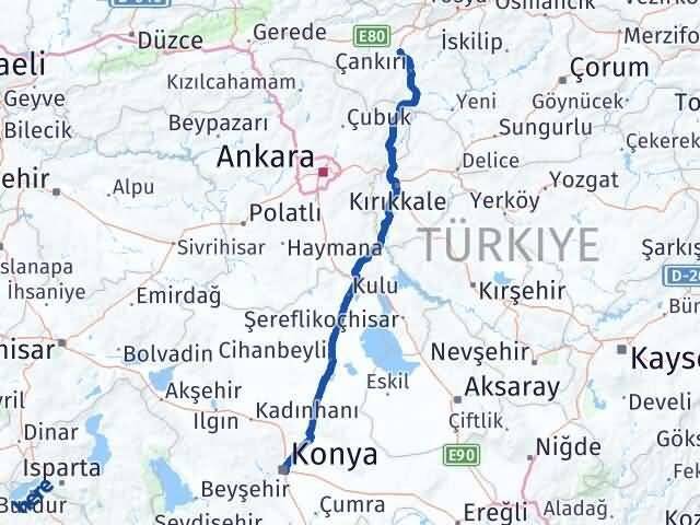 Konya Korgun Çankırı Arası Kaç Km - Yol Haritası