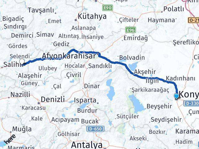 Konya Kula Manisa Arası Kaç Km - Yol Haritası